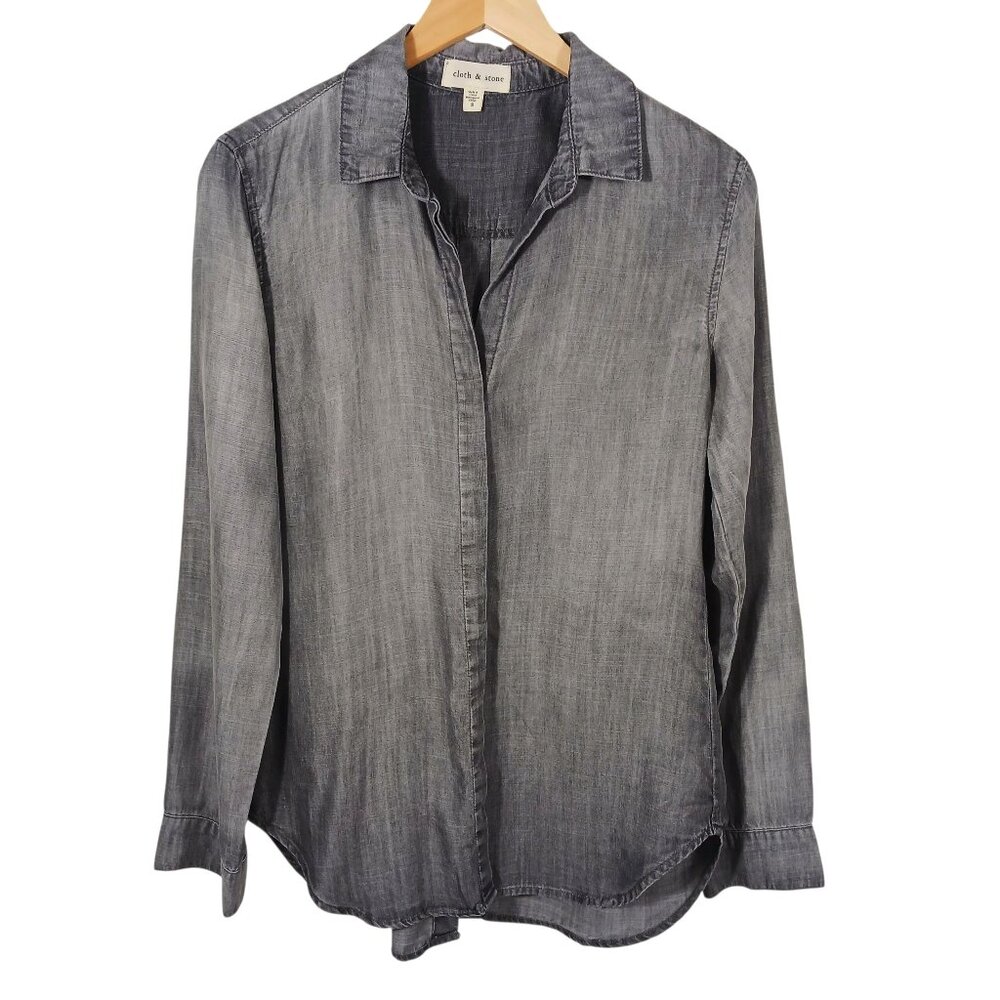 Cloth & Stone Anthropologie S Gray Chambray Button Down Front W Back Button Down